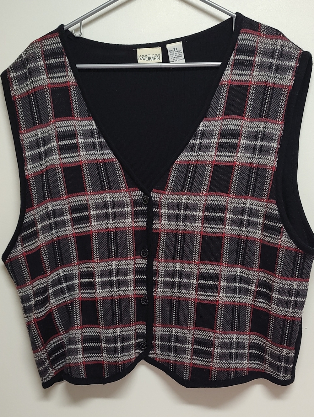 Plaid Button-Front Women's Vest in Black and Red-Grandmacore